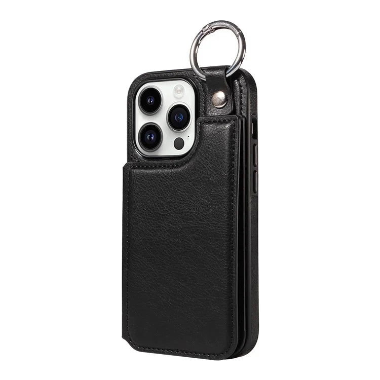 003 For iPhone 14 Pro Case Kickstand PU Leather Coated TPU Phone Cover with Ring Buckle