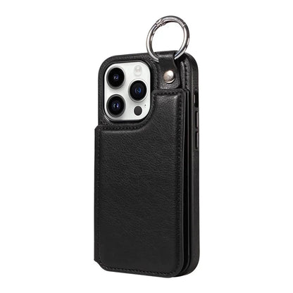 003 For iPhone 14 Pro Case Kickstand PU Leather Coated TPU Phone Cover with Ring Buckle
