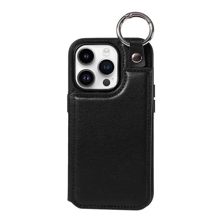 003 For iPhone 14 Pro Case Kickstand PU Leather Coated TPU Phone Cover with Ring Buckle