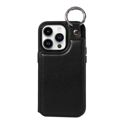 003 For iPhone 14 Pro Case Kickstand PU Leather Coated TPU Phone Cover with Ring Buckle