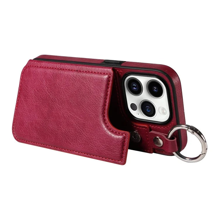 003 For iPhone 14 Pro Case Kickstand PU Leather Coated TPU Phone Cover with Ring Buckle