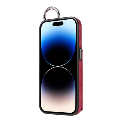 003 For iPhone 14 Pro Case Kickstand PU Leather Coated TPU Phone Cover with Ring Buckle