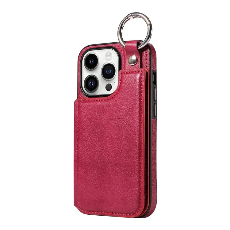 003 For iPhone 14 Pro Case Kickstand PU Leather Coated TPU Phone Cover with Ring Buckle
