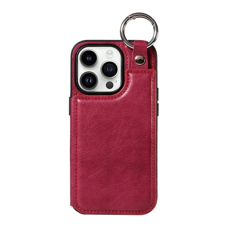 003 For iPhone 14 Pro Case Kickstand PU Leather Coated TPU Phone Cover with Ring Buckle