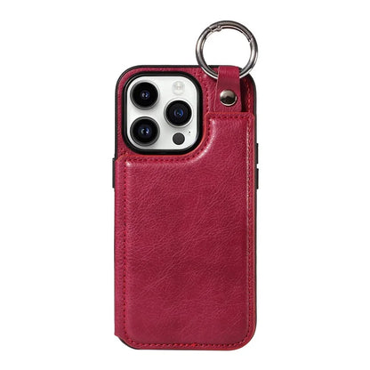 003 For iPhone 14 Pro Case Kickstand PU Leather Coated TPU Phone Cover with Ring Buckle