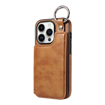 003 For iPhone 14 Pro Case Kickstand PU Leather Coated TPU Phone Cover with Ring Buckle
