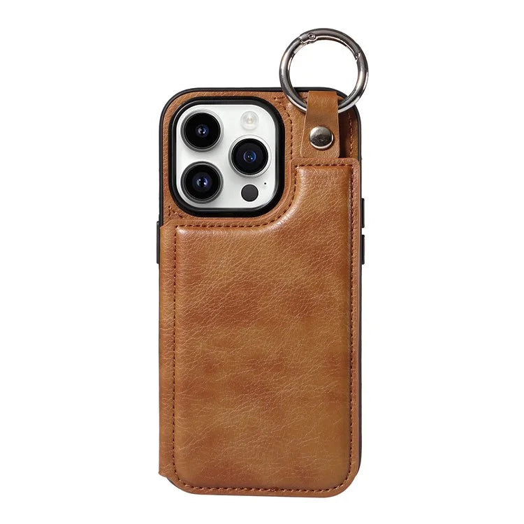 003 For iPhone 14 Pro Case Kickstand PU Leather Coated TPU Phone Cover with Ring Buckle