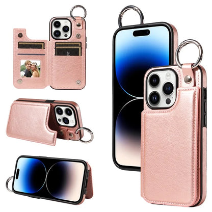 003 For iPhone 14 Pro Case Kickstand PU Leather Coated TPU Phone Cover with Ring Buckle