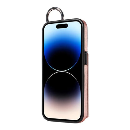 003 For iPhone 14 Pro Case Kickstand PU Leather Coated TPU Phone Cover with Ring Buckle