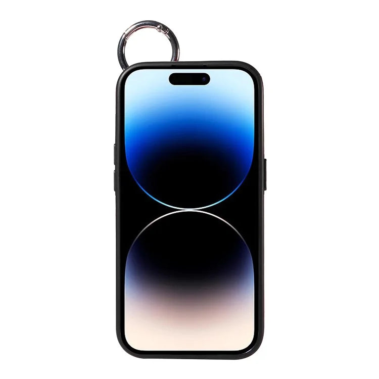 003 For iPhone 14 Pro Case Kickstand PU Leather Coated TPU Phone Cover with Ring Buckle