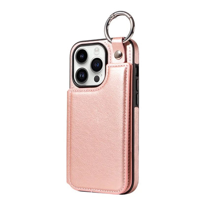 003 For iPhone 14 Pro Case Kickstand PU Leather Coated TPU Phone Cover with Ring Buckle