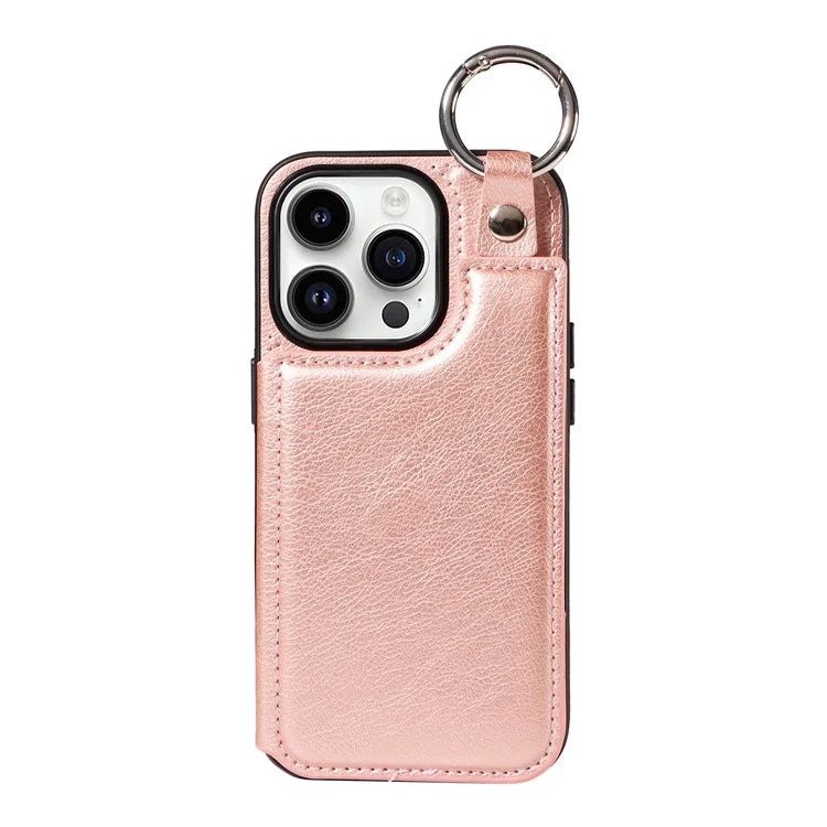 003 For iPhone 14 Pro Case Kickstand PU Leather Coated TPU Phone Cover with Ring Buckle