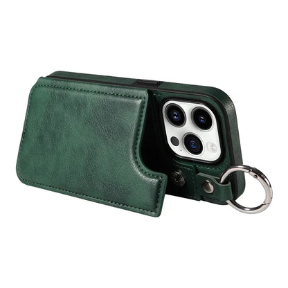 003 For iPhone 14 Pro Case Kickstand PU Leather Coated TPU Phone Cover with Ring Buckle