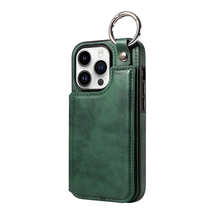 003 For iPhone 14 Pro Case Kickstand PU Leather Coated TPU Phone Cover with Ring Buckle