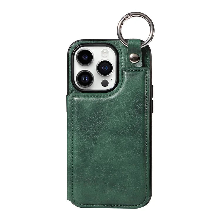 003 For iPhone 14 Pro Case Kickstand PU Leather Coated TPU Phone Cover with Ring Buckle