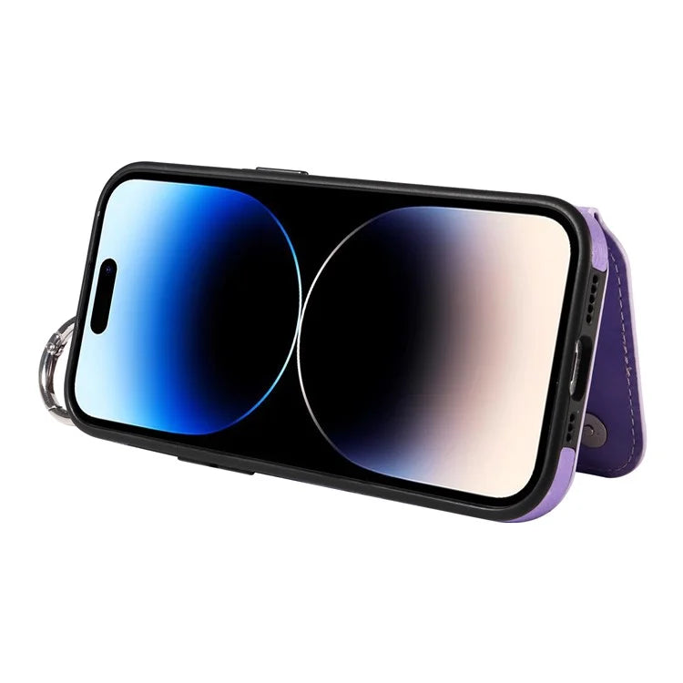 003 For iPhone 14 Pro Case Kickstand PU Leather Coated TPU Phone Cover with Ring Buckle