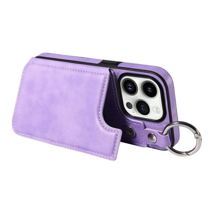 003 For iPhone 14 Pro Case Kickstand PU Leather Coated TPU Phone Cover with Ring Buckle