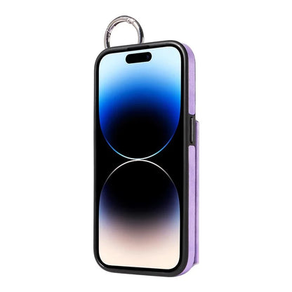 003 For iPhone 14 Pro Case Kickstand PU Leather Coated TPU Phone Cover with Ring Buckle