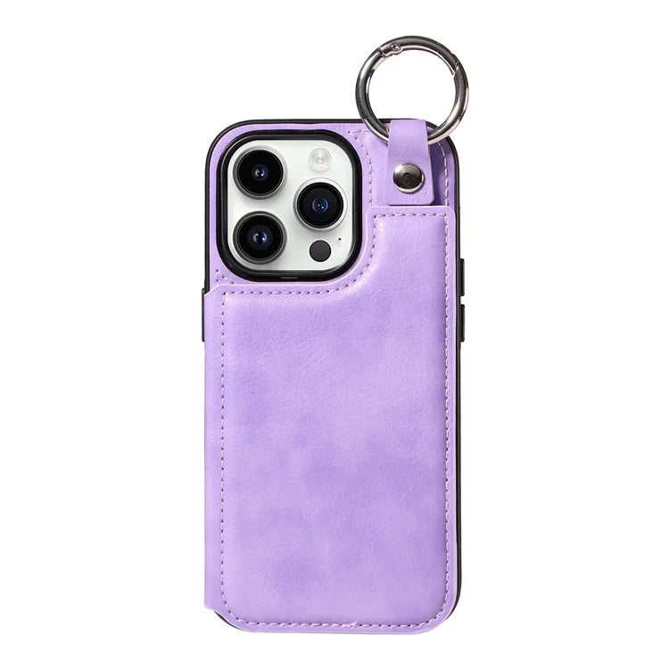 003 For iPhone 14 Pro Case Kickstand PU Leather Coated TPU Phone Cover with Ring Buckle