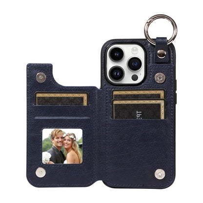 003 For iPhone 14 Pro Case Kickstand PU Leather Coated TPU Phone Cover with Ring Buckle