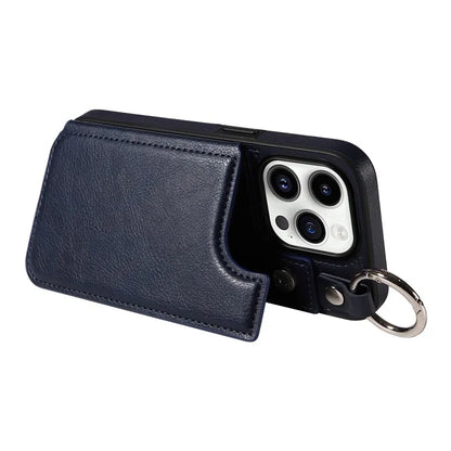 003 For iPhone 14 Pro Case Kickstand PU Leather Coated TPU Phone Cover with Ring Buckle