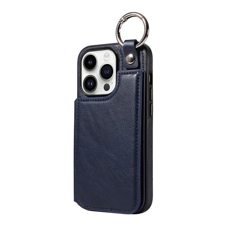 003 For iPhone 14 Pro Case Kickstand PU Leather Coated TPU Phone Cover with Ring Buckle