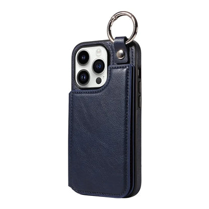 003 For iPhone 14 Pro Case Kickstand PU Leather Coated TPU Phone Cover with Ring Buckle