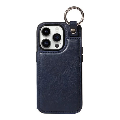 003 For iPhone 14 Pro Case Kickstand PU Leather Coated TPU Phone Cover with Ring Buckle
