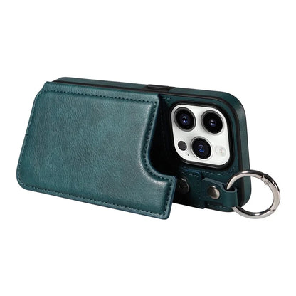 003 For iPhone 14 Pro Case Kickstand PU Leather Coated TPU Phone Cover with Ring Buckle