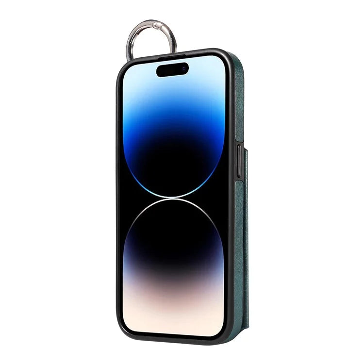 003 For iPhone 14 Pro Case Kickstand PU Leather Coated TPU Phone Cover with Ring Buckle