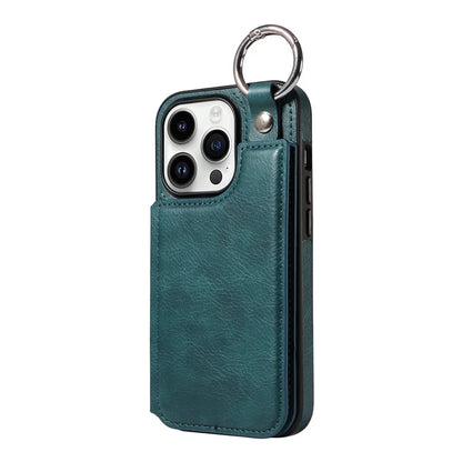 003 For iPhone 14 Pro Case Kickstand PU Leather Coated TPU Phone Cover with Ring Buckle