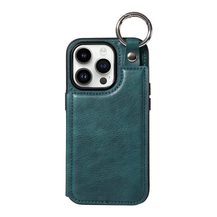 003 For iPhone 14 Pro Case Kickstand PU Leather Coated TPU Phone Cover with Ring Buckle