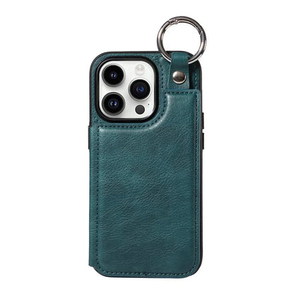 003 For iPhone 14 Pro Case Kickstand PU Leather Coated TPU Phone Cover with Ring Buckle