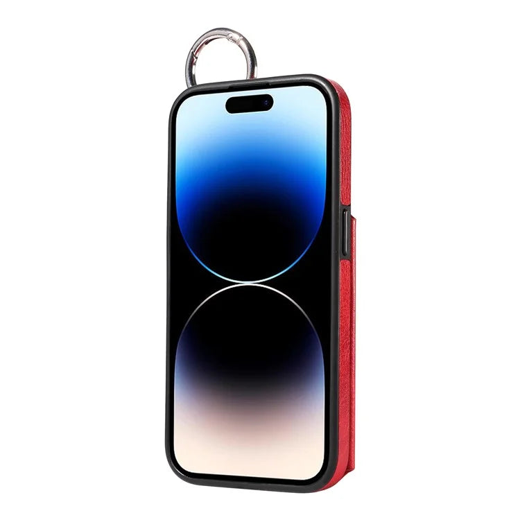 003 For iPhone 14 Pro Case Kickstand PU Leather Coated TPU Phone Cover with Ring Buckle