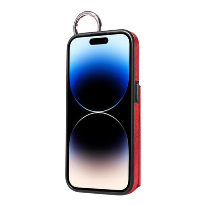 003 For iPhone 14 Pro Case Kickstand PU Leather Coated TPU Phone Cover with Ring Buckle