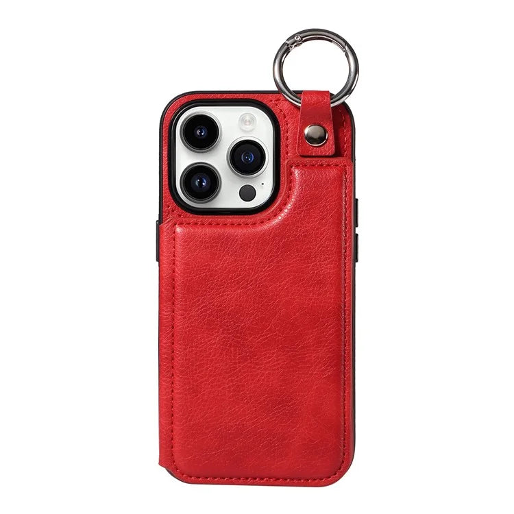 003 For iPhone 14 Pro Case Kickstand PU Leather Coated TPU Phone Cover with Ring Buckle
