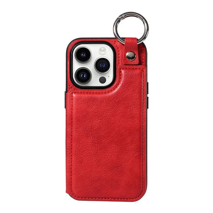 003 For iPhone 14 Pro Case Kickstand PU Leather Coated TPU Phone Cover with Ring Buckle