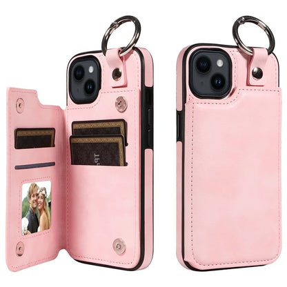 003 For iPhone 14 Case Anti-Drop Ring Buckle PU Leather + TPU Phone Cover Litchi Texture