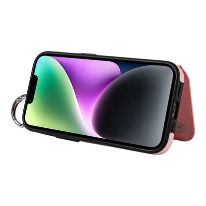 003 For iPhone 14 Case Anti-Drop Ring Buckle PU Leather + TPU Phone Cover Litchi Texture