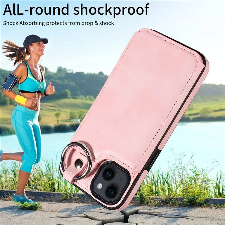 003 For iPhone 14 Case Anti-Drop Ring Buckle PU Leather + TPU Phone Cover Litchi Texture