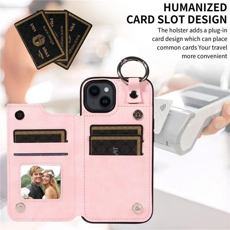 003 For iPhone 14 Case Anti-Drop Ring Buckle PU Leather + TPU Phone Cover Litchi Texture