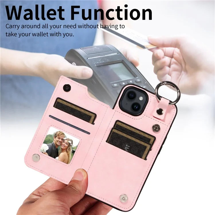 003 For iPhone 14 Case Anti-Drop Ring Buckle PU Leather + TPU Phone Cover Litchi Texture