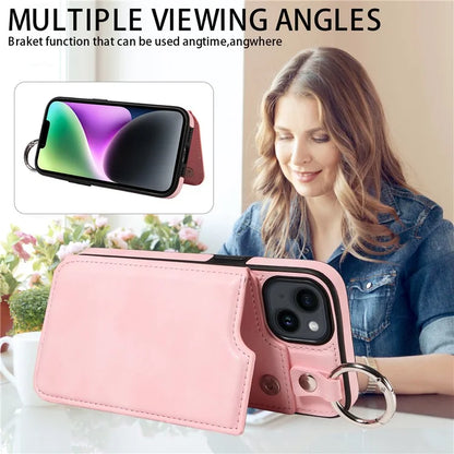 003 For iPhone 14 Case Anti-Drop Ring Buckle PU Leather + TPU Phone Cover Litchi Texture