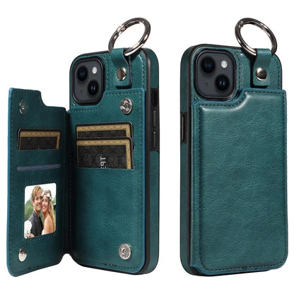 003 For iPhone 14 Case Anti-Drop Ring Buckle PU Leather + TPU Phone Cover Litchi Texture