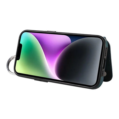 003 For iPhone 14 Case Anti-Drop Ring Buckle PU Leather + TPU Phone Cover Litchi Texture