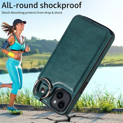 003 For iPhone 14 Case Anti-Drop Ring Buckle PU Leather + TPU Phone Cover Litchi Texture