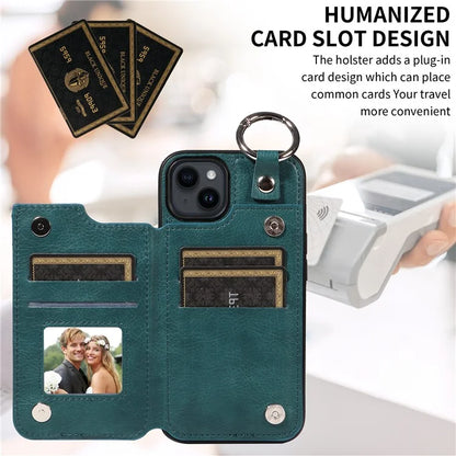 003 For iPhone 14 Case Anti-Drop Ring Buckle PU Leather + TPU Phone Cover Litchi Texture