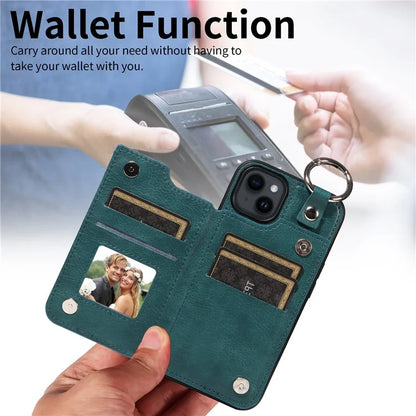 003 For iPhone 14 Case Anti-Drop Ring Buckle PU Leather + TPU Phone Cover Litchi Texture