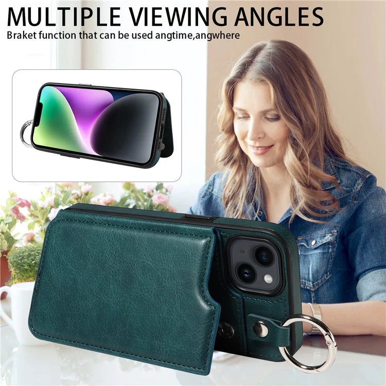 003 For iPhone 14 Case Anti-Drop Ring Buckle PU Leather + TPU Phone Cover Litchi Texture