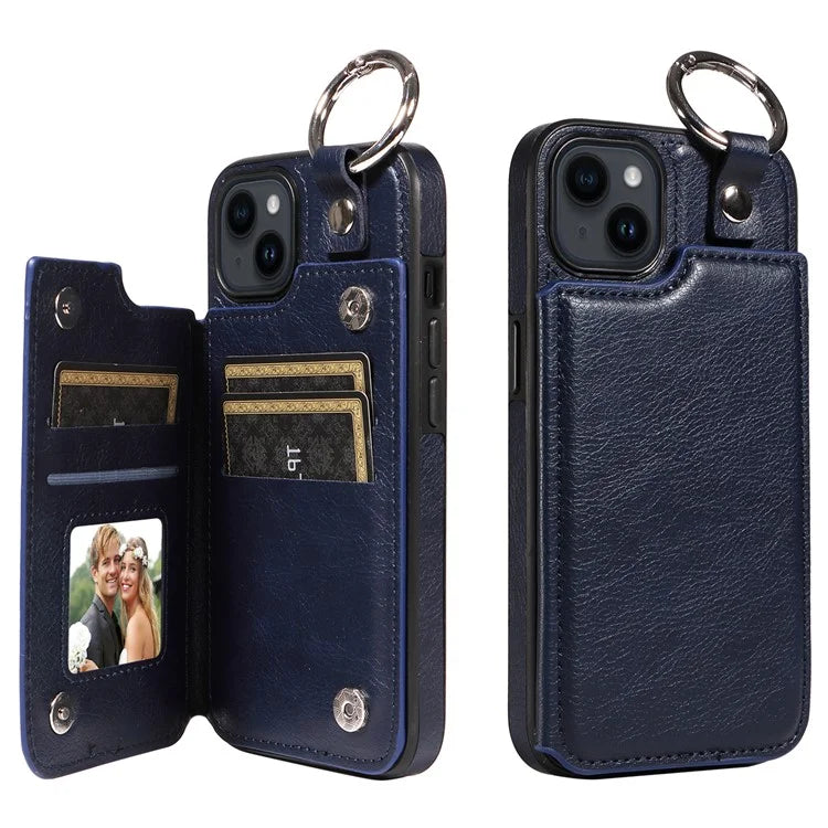 003 For iPhone 14 Case Anti-Drop Ring Buckle PU Leather + TPU Phone Cover Litchi Texture